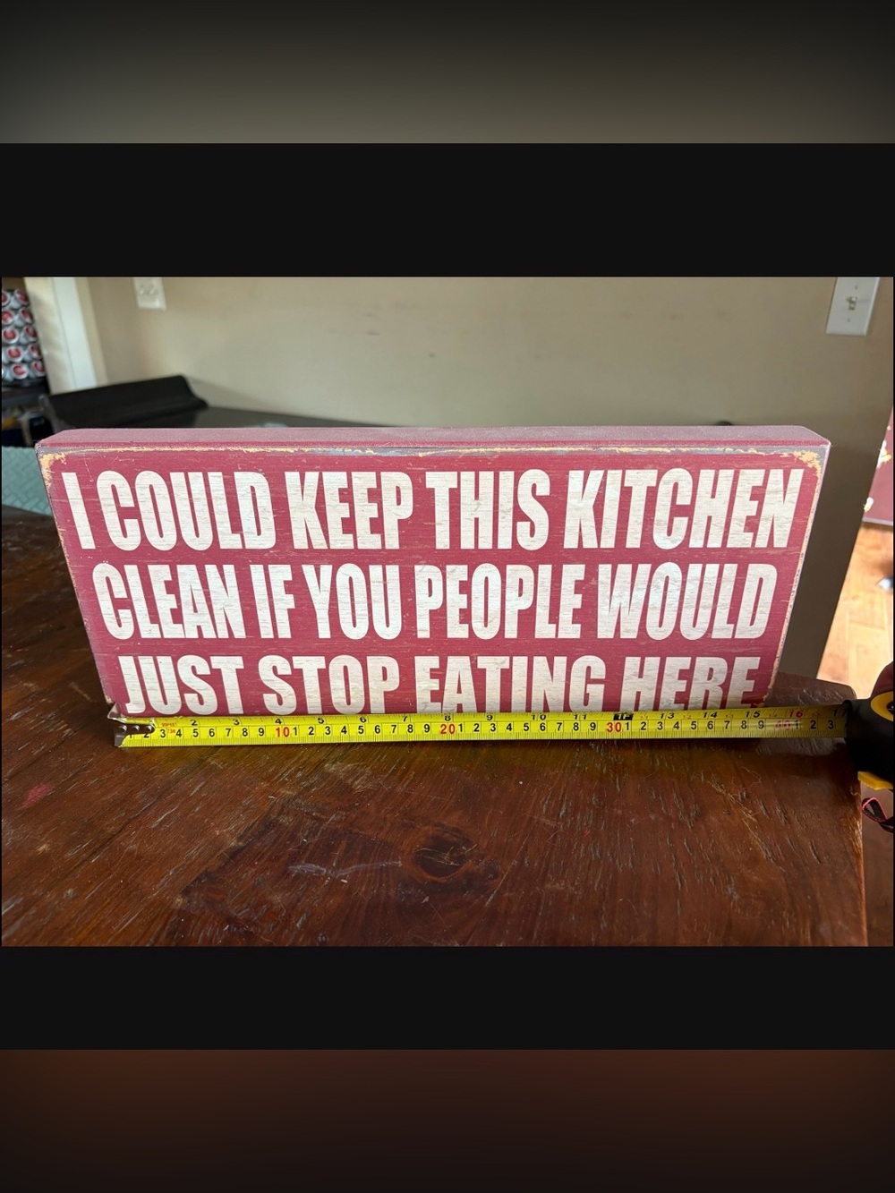 Decorative Red Funny Kitchen Sign - Rustic Text Wall Plaque